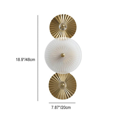 Modern Luxury Pleated Hardware Disc Glass Shade 2-Light Wall Sconce Lamp For Bedroom