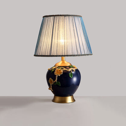 Traditional Chinese Ceramic Enamel Fabric 1-Light Table Lamp For Living Room