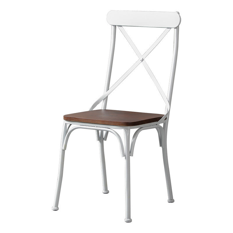 Contemporary Industrial PU Leather Wood Iron Square X Shape Back Dining Chair & Table Set For Dining Room