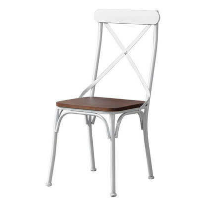 Contemporary Industrial PU Leather Wood Iron Square X Shape Back Dining Chair & Table Set For Dining Room
