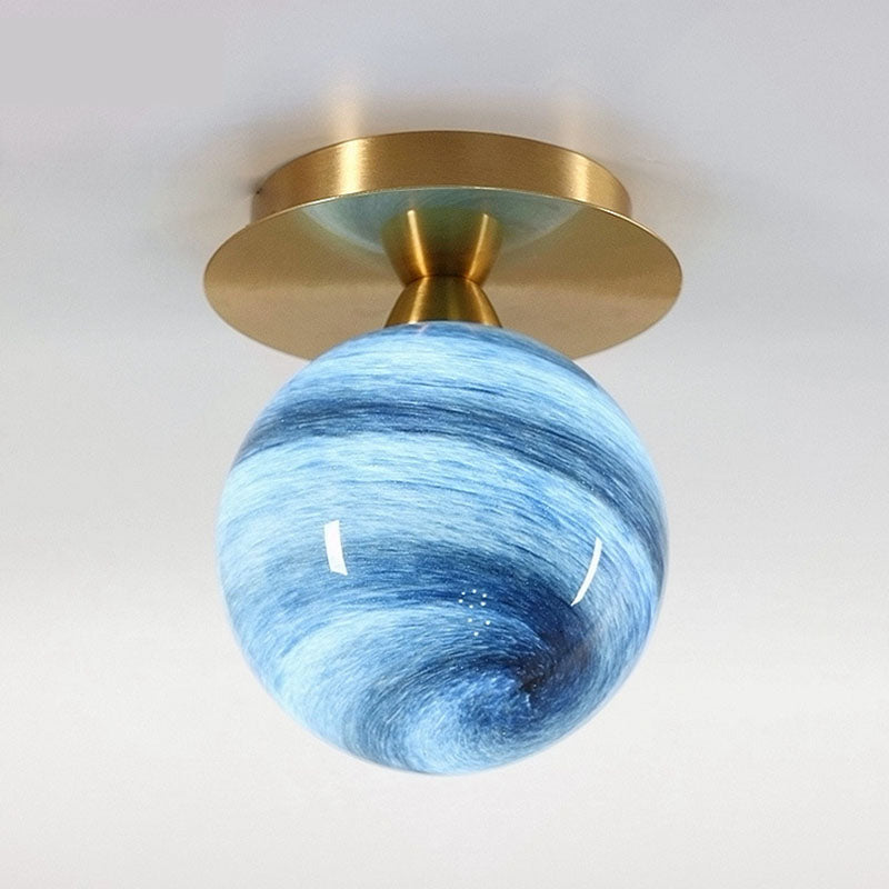 Modern Creative Planet Glass 1-Light Semi-Flush Mount Light