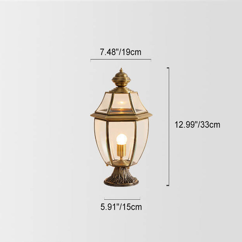 European Luxury All Copper Clear Glass Lantern Post 1/3 Light Waterproof Patio Landscape Light
