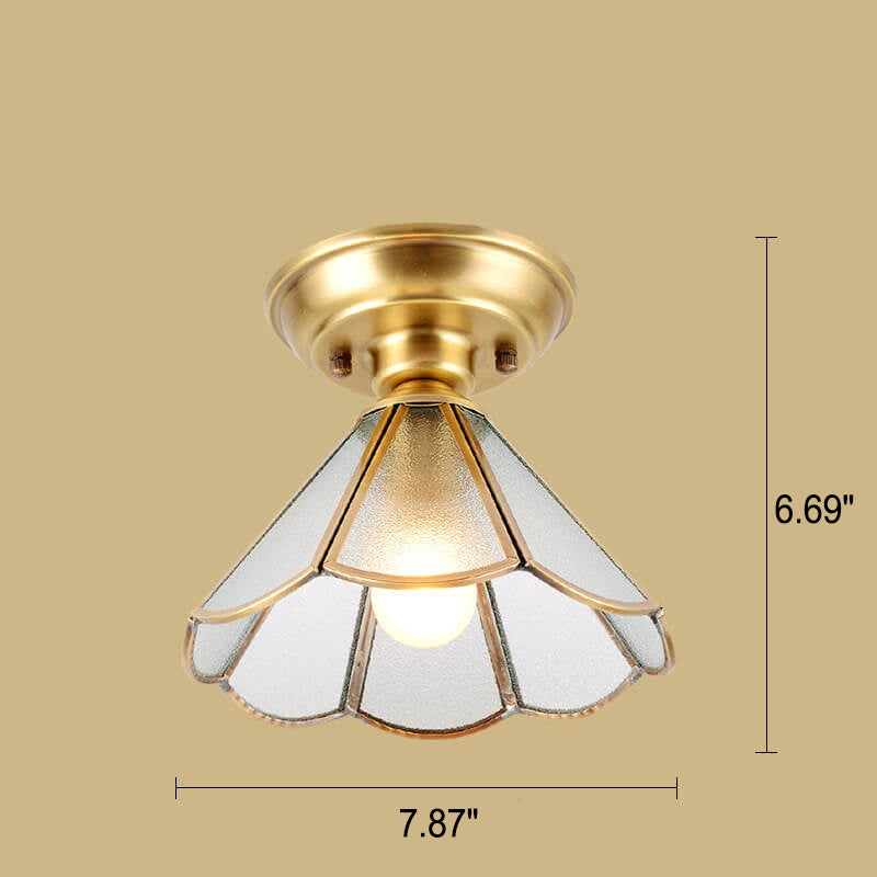 European Luxury Full Copper Retro Petal Design 1-Light Flush Mount Light