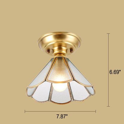 European Luxury Full Copper Retro Petal Design 1-Light Flush Mount Light