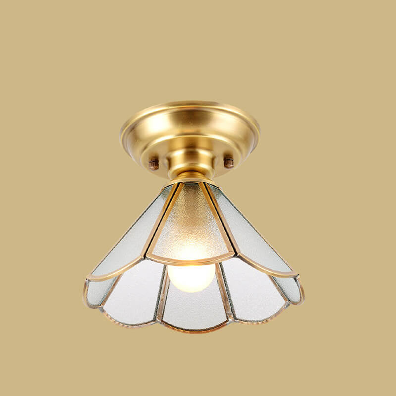 European Luxury Full Copper Retro Petal Design 1-Light Flush Mount Light