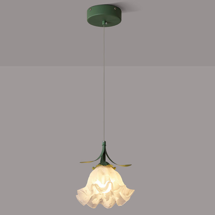 Contemporary Scandinavian Bellflower Iron Glass 1-Light Pendant Light For Living Room