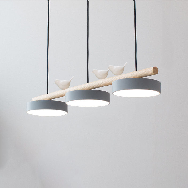 Nordic Creative Round Resin Bird Wood Linear Island Light LED Chandelier