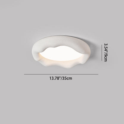 Modern Minimalist Cream Round Iron Fiberglass LED Flush Mount Ceiling Light For Living Room