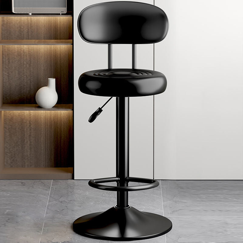 Contemporary Luxury Round Faux Leather Upholstered Swivel Bar Stool Height Adjustable Footrest For Dining Room