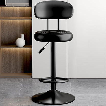 Contemporary Luxury Round Faux Leather Upholstered Swivel Bar Stool Height Adjustable Footrest For Dining Room
