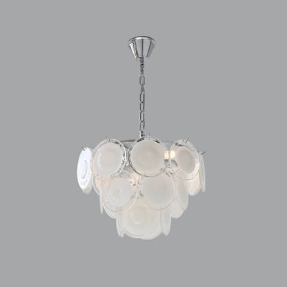 French Vintage White Glass Round Shell 5 Light Chandelier