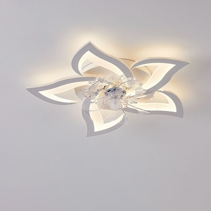 Scandinavian Modern Luxury Flower Iron Acrylic Plastic LED Flush Mount Ceiling Fan Light