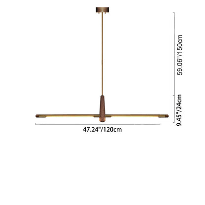 Contemporary Scandinavian Copper Brass Wood Strip LED Kitchen Island Light Chandelier For Dining Room