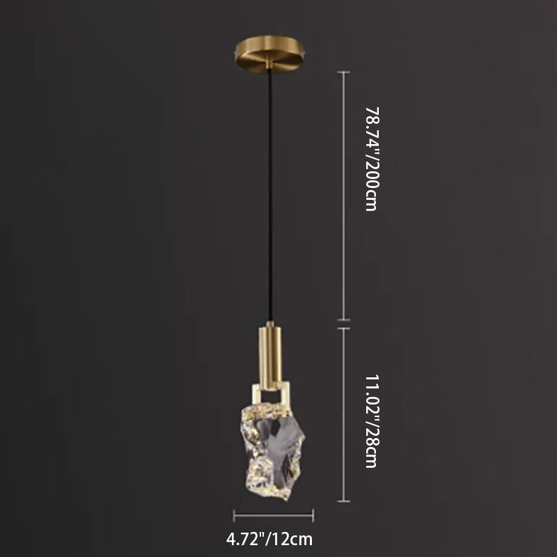 Modern Luxury Copper Irregular Crystal Stone LED Pendant Light For Living Room