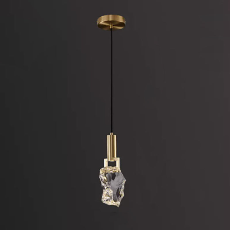 Modern Luxury Copper Irregular Crystal Stone LED Pendant Light For Living Room