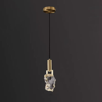 Modern Luxury Copper Irregular Crystal Stone LED Pendant Light For Living Room