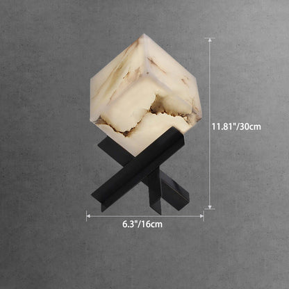 Modern Minimalist Textured Square Stainless Steel Marble 1-Light Table Lamp For Bedroom