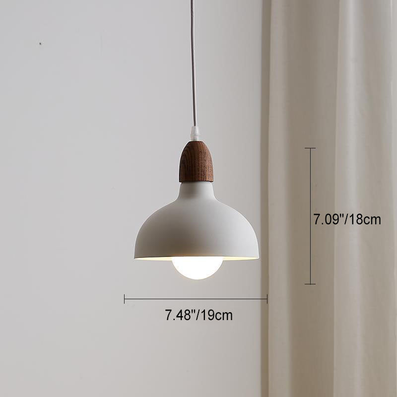 Japanese Simple Solid Wood Dome Round Hardware 1-Light Pendant Light
