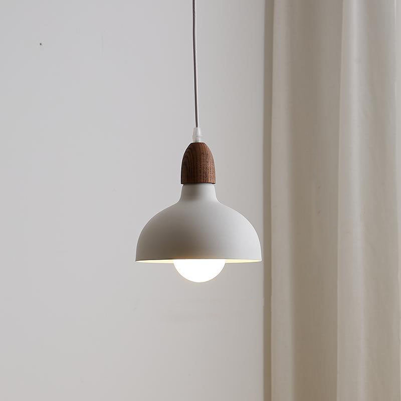 Japanese Simple Solid Wood Dome Round Hardware 1-Light Pendant Light