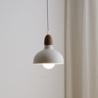 Japanese Simple Solid Wood Dome Round Hardware 1-Light Pendant Light