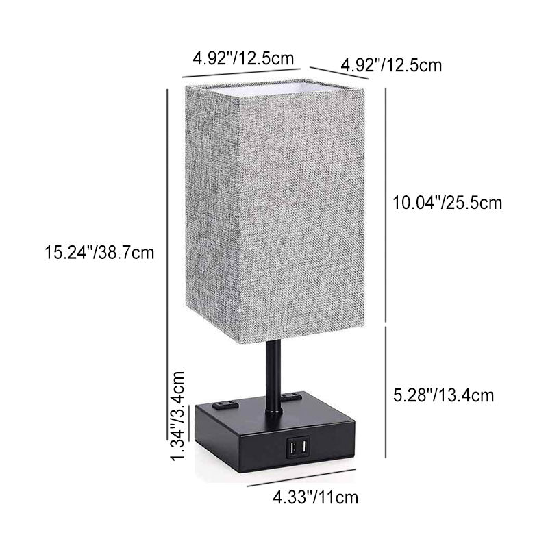 Modern Minimalist Rectangular Iron Fabric 1-Light Table Lamp