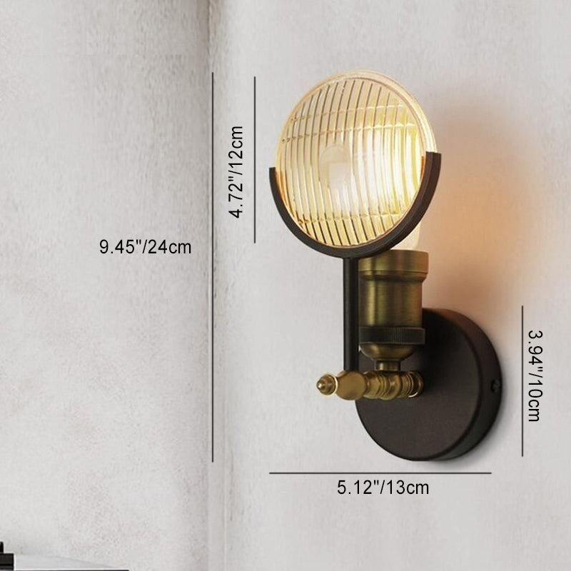 Contemporary Vintage Round Piece Iron Glass 1-Light Wall Sconce Lamp For Bedroom