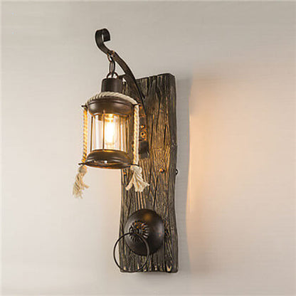Retro Industrial Wood Iron 1-Light Wall Sconce Lamp