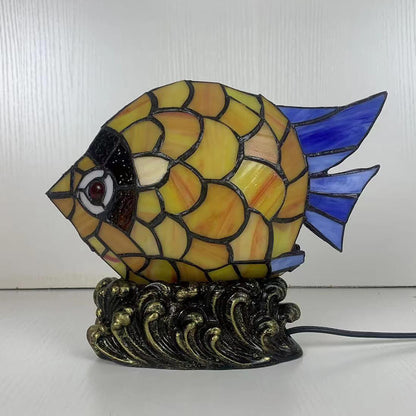 European Retro Creative Tiffany Fish Iron Glass 1-Light Table Lamp