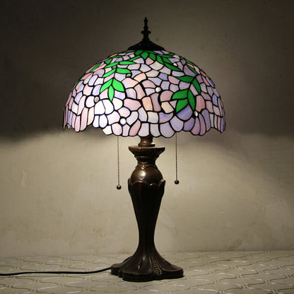 Tiffany European Retro Flowers Stained Glass Pull Cord 1-Light Table Lamp