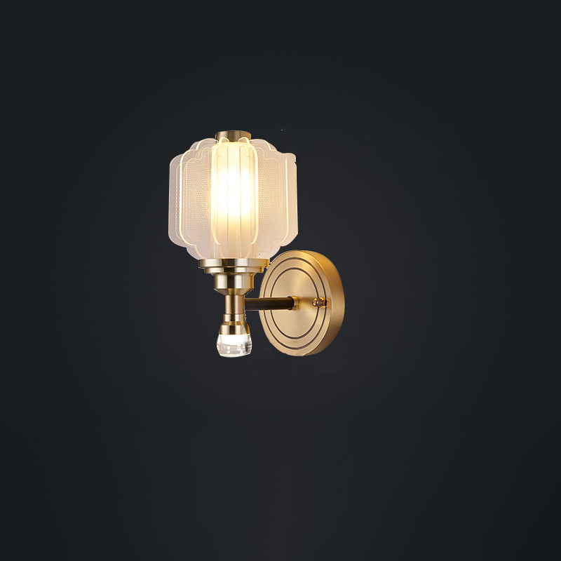 Contemporary Scandinavian Crystal Glass Copper 1/2 Light Wall Sconce Lamp For Living Room