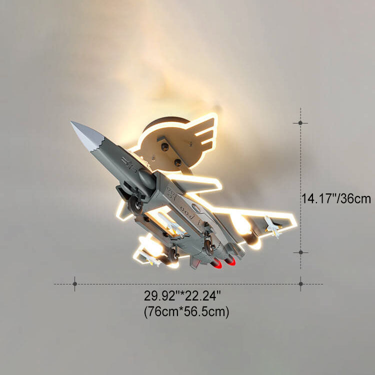 Contemporary Creative Hardware Resin Children's Aircraft LED Semi-Flush Mount Ceiling Light For Bedroom