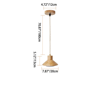 Traditional Japanese Round Wood Glass 1-Light Pendant Light For Living Room
