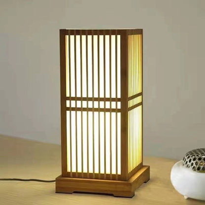Japanese Minimalist Wooden Square Column 1-Light Table Lamp