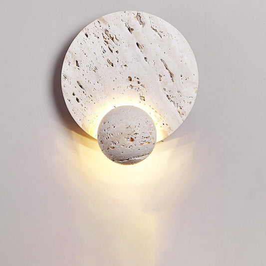مصباح حائط LED بتصميم عصري بسيط من الترافرتين الأبيض ذو القرص المزدوج الكريمي 