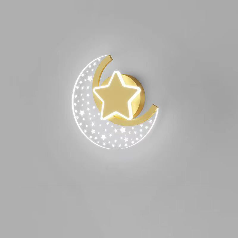 مصباح حائط LED بتصميم نجمة القمر مصنوع من الحديد والألومنيوم والأكريليك بتصميم بسيط وعصري لوضعه بجانب السرير 
