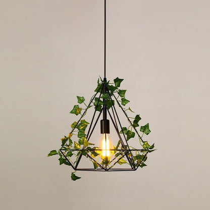 Contemporary Retro Iron Hemp Rope Simulated Greenery Diamond Sakura Leaf 1-Light Pendant Light For Dining Room