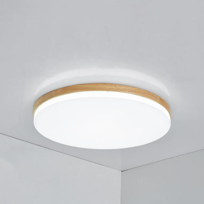 Nordic Simplicity Solid Wood Round PVC LED Flush Mount Ceiling Light