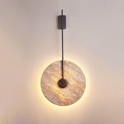 Scandinavian Modern Minimalist Round Iron Yellow Travertine LED Wall Sconce Lamp