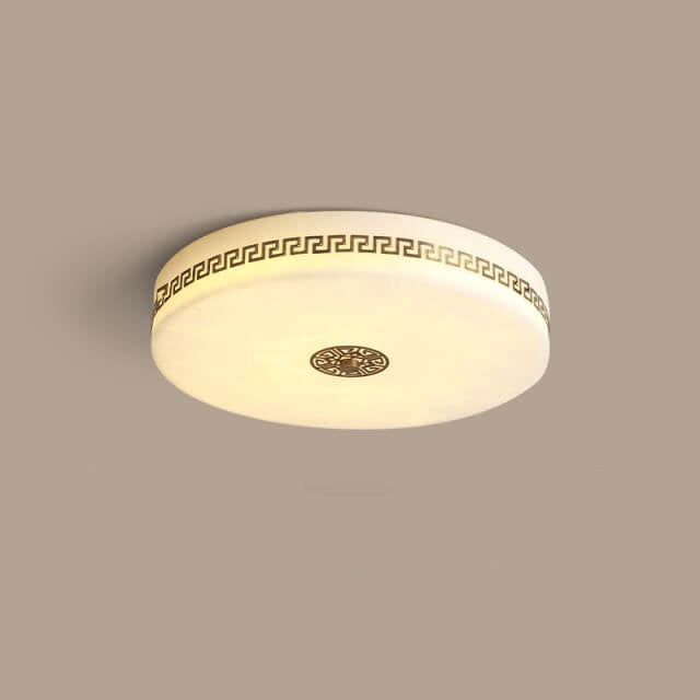 Modern Chinese Marble Round Copper Texture LED Flush Mount Ceiling Light