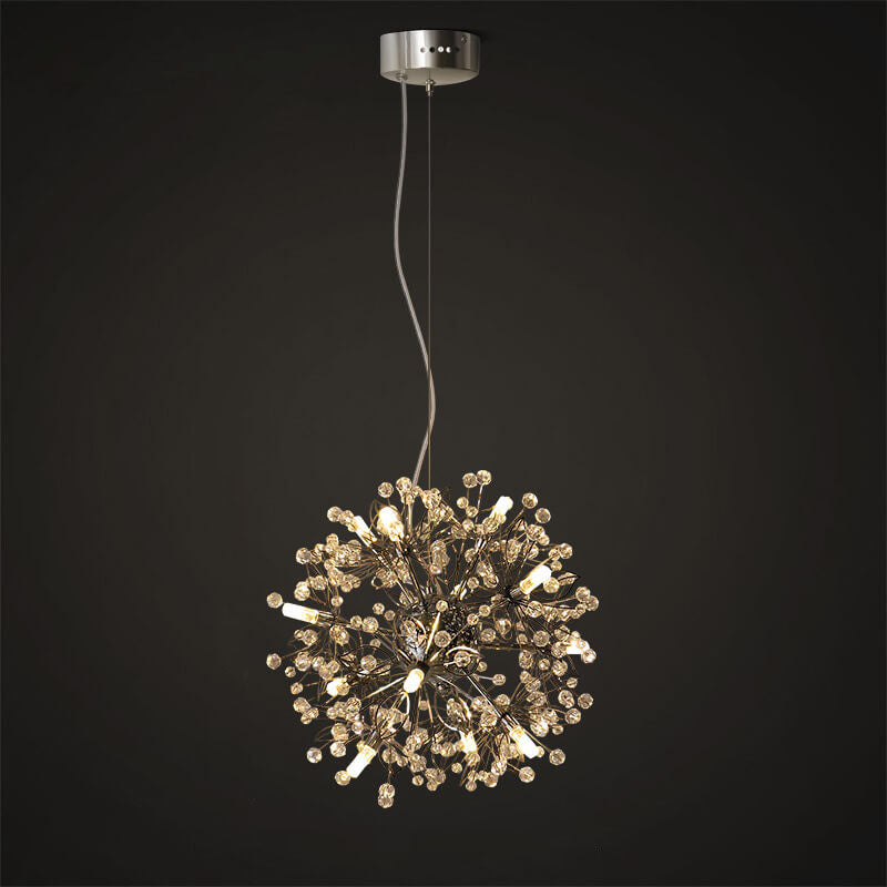 Contemporary Nordic Light Luxury Round Ball Stainless Steel Crystal LED Chandelier For Hallway