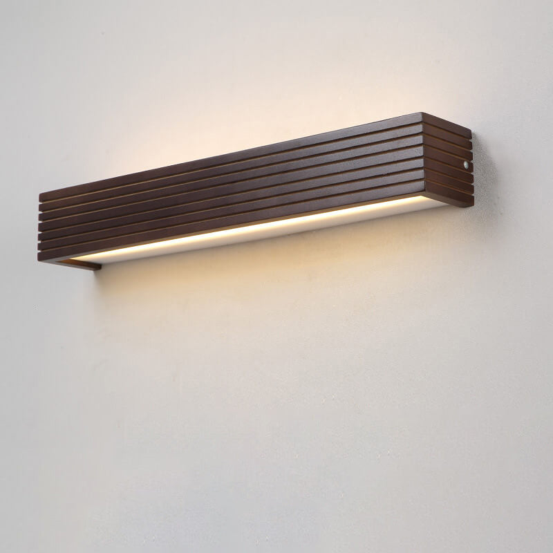 Modern Chinese Walnut Square Bar Vanity LED Wall Sconce Lamp
