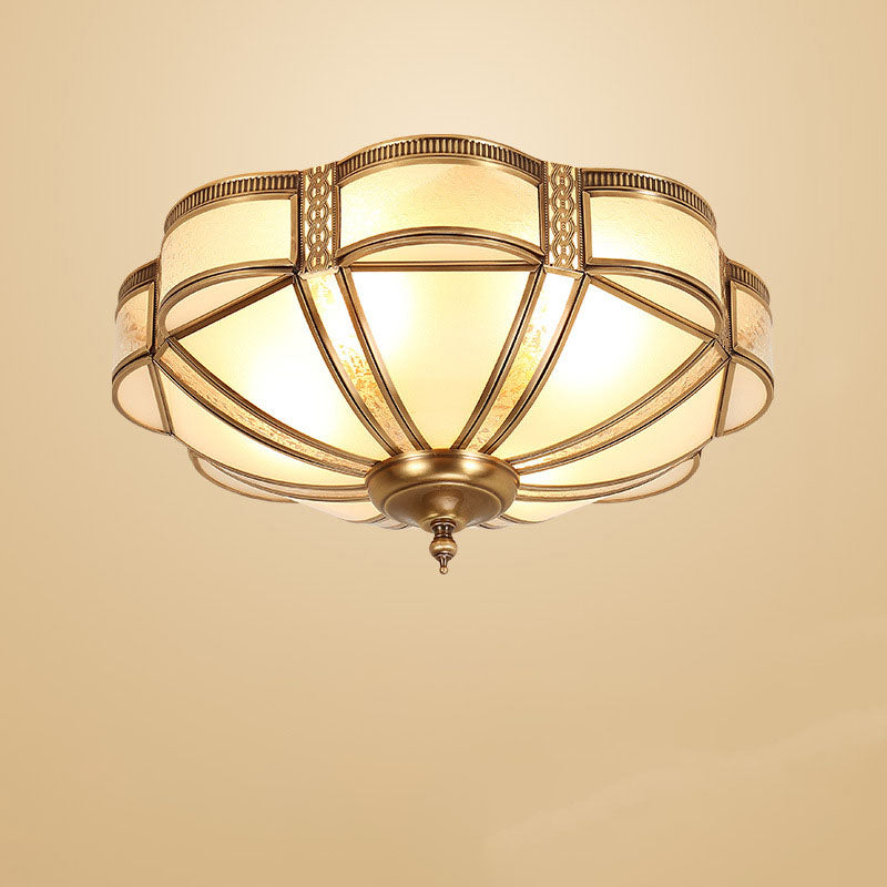 European Light Luxury Floral Copper Glass 3/4/6-Light Flush Mount Lighting