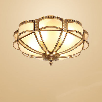 European Light Luxury Floral Copper Glass 3/4/6-Light Flush Mount Lighting