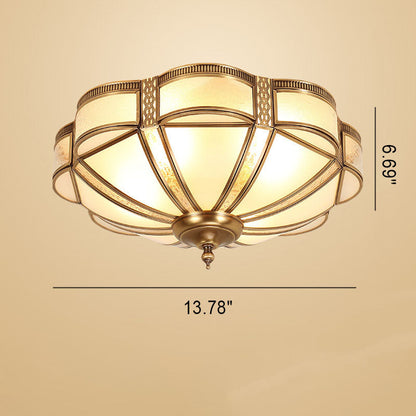 European Light Luxury Floral Copper Glass 3/4/6-Light Flush Mount Lighting
