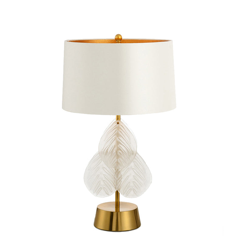 Contemporary Luxury Metal Glass Fabric Cylinder Leave 1-Light Table Lamp For Bedside