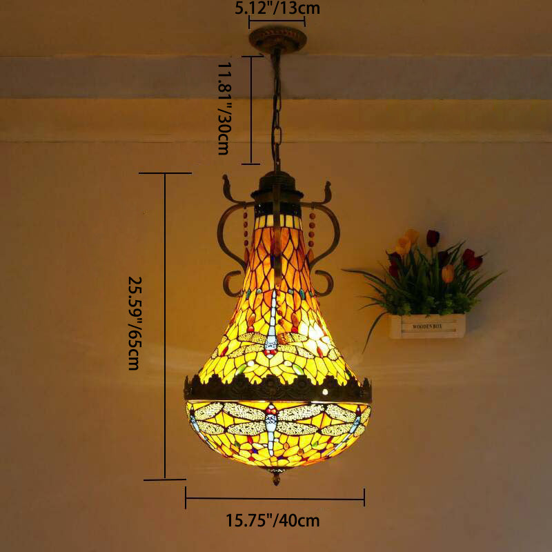 Traditional Vintage Half Round Table Teardrop Iron Glass 5/8 Light Pendant Light For Living Room