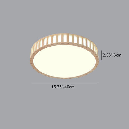 Modern Minimalist Round Wood Acrylic LED Flush Mount Ceiling Light For Bedroom