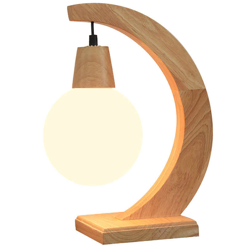 Nordic Creative Glass Ball Bend Solid Wood 1-Light Table Lamp