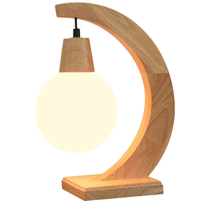 Nordic Creative Glass Ball Bend Solid Wood 1-Light Table Lamp