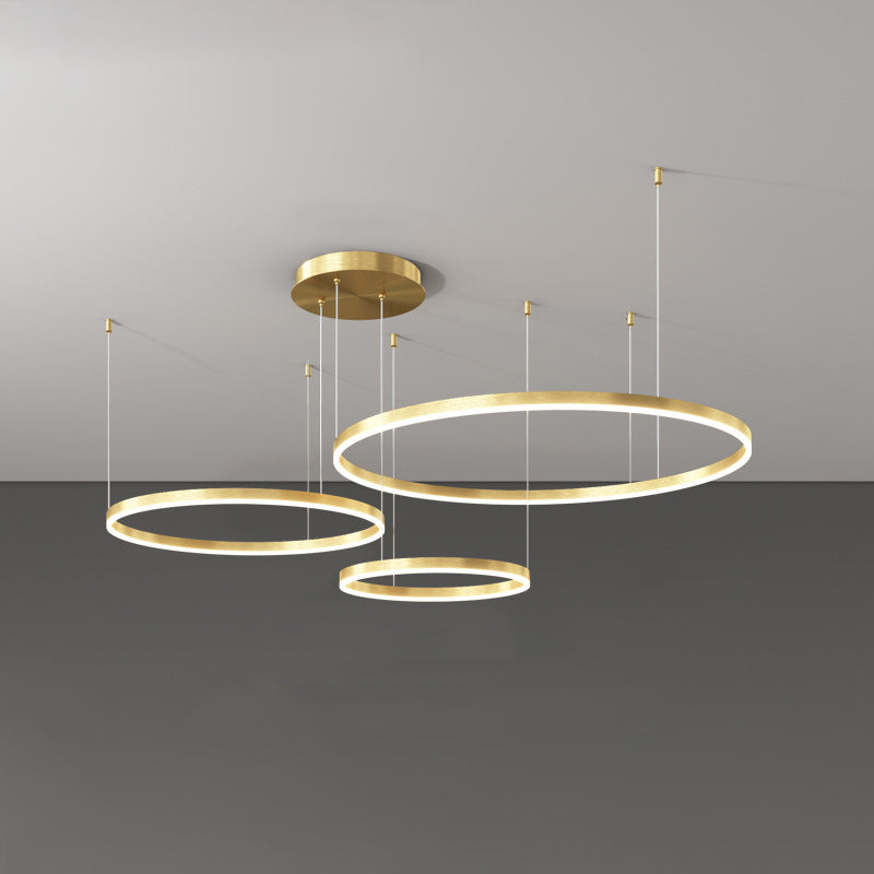 ثريا LED دائرية من الحديد والألومنيوم والأكريليك متعددة الطبقات بتصميم عصري بسيط لغرفة المعيشة 